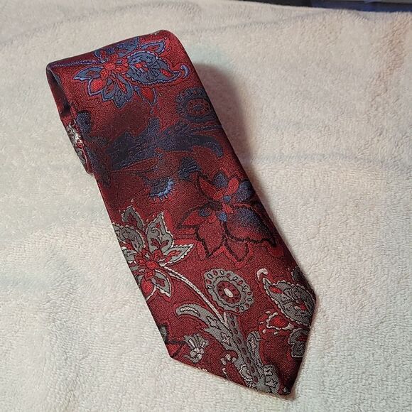 Vintage Oscar De LA Renta men's red, white and blue neck tie - Picture 1 of 5